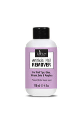 Front facing of EzFlow Artificial Nail Remover in a 4-ounce two-tone color bottle with product information